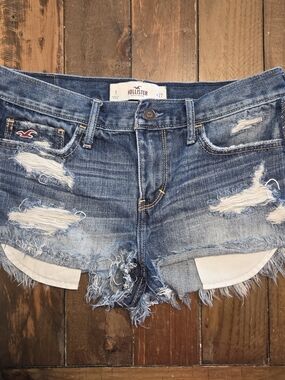 Hollister Women's Beaded Side Distressed Denim Shorts - Blue